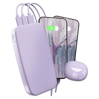 POWERBANK 24000MAH Batterie rechargeable de poche - Dreamy Lilac - 2PB24100DL2.Charge ultra rapide avec 20W Power Delivery.Chargez jusqu''a 50% en 30min. 6 fonctions de securite. Approuvee par les compagnies aeriennes. Charge votre telephone 8 fois.