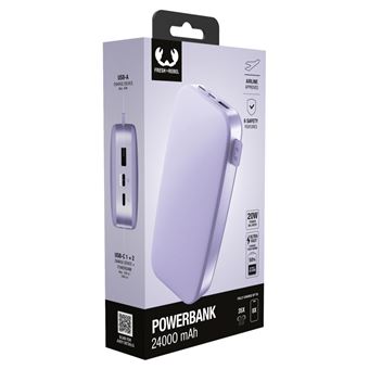 POWERBANK 24000MAH Batterie rechargeable de poche - Dreamy Lilac - 2PB24100DL2.Charge ultra rapide avec 20W Power Delivery.Chargez jusqu''a 50% en 30min. 6 fonctions de securite. Approuvee par les compagnies aeriennes. Charge votre telephone 8 fois.