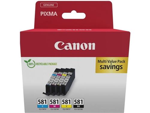 Pack Cartouche d'encre Canon CLI-581 Cyan Magenta Jaune et Noir SEC