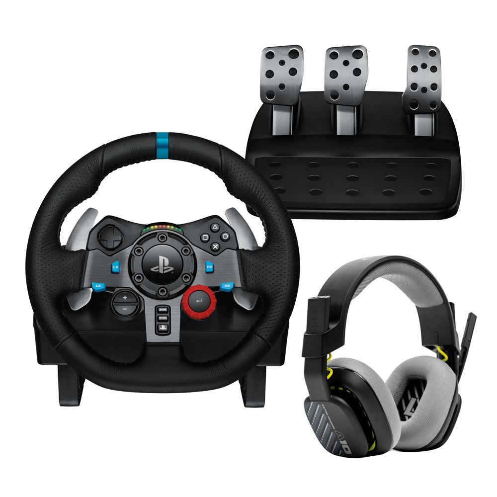 Pack gaming Logitech Volant de course et pédalier G29 Driving Force pour PS5/PS4/PC/Mac Noir + Casque Astro A10 Gen 2 Noir