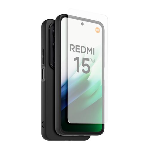 Pack Made For Xiaomi Coque arrière semi-rigide Noir et Protège-écran en verre trempé Transparent pour Redmi 15 4G et 5G