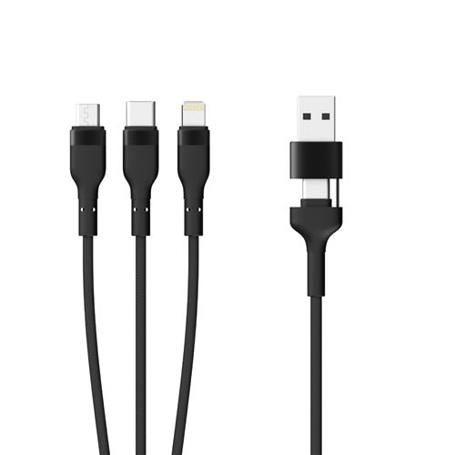 Cable 3 en 2 Lightning micro USB & USB C 1m tresse - vue 2