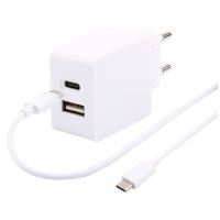 Chargeur secteur Temium Double USB avec Câble USB Type C 2.4 A Blanc