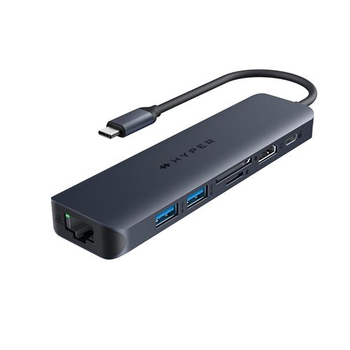 Hub USB-C 7 en 1 Hyper Ecosmart Génération 2 100 W PD Bleu Argent