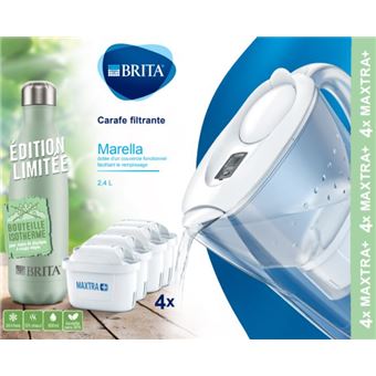 Carafe filtrante Brita 1049418 Marella 4 mois Maxtra+ avec Bouteille isotherme Blanc