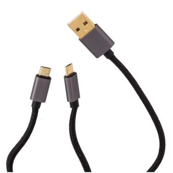 Câble de charge et de transport tressé Under Control Pro Control E-Sport Micro USB 4 m Noir pour 2 Manettes PS4 et Xbox One