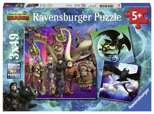 Puzzles 3 x 49 pièces Ravensburger Dragons 3 Apprivoiser les dragons