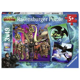 Puzzles 3 x 49 pièces Ravensburger Dragons 3 Apprivoiser les dragons
