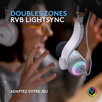 Microphone gaming Logitech G Yeti GX RVB dynamique avec Lightsync pour PC et Mac Blanc