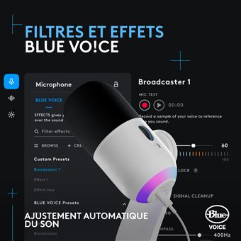 Microphone gaming Logitech G Yeti GX RVB dynamique avec Lightsync pour PC et Mac Blanc