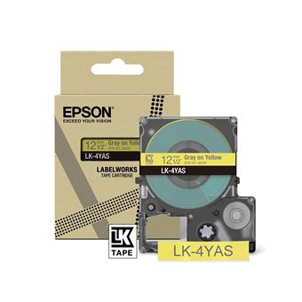 Epson LabelWorks LK-4YAS - Gris sur jaune - Rouleau (1,2 cm x 8 m) 1 cassette(s) boîte de suspension - cartouche de bande - pour LabelWorks LW-C410, LW-C610