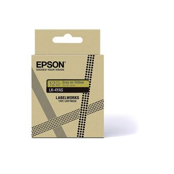 Epson LabelWorks LK-4YAS - Gris sur jaune - Rouleau (1,2 cm x 8 m) 1 cassette(s) boîte de suspension - cartouche de bande - pour LabelWorks LW-C410, LW-C610