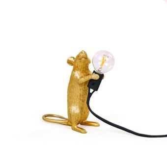 Lampe à poser Seletti Souris Or sur pieds avec fil Noir