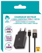 Chargeur secteur + Câble USB Type C Geek Monkeys Noir