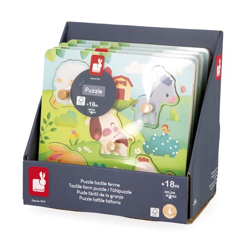 Puzzle encastrement en bois tactile : Ferme 5 pièces Juratoys Janod
