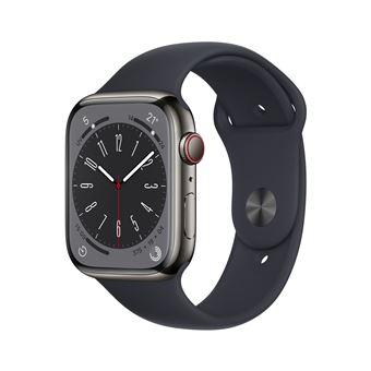 Apple Watch Series 8 GPS + Cellular, boîtier Acier inoxydable graphite 45mm avec Bracelet Sport Minuit