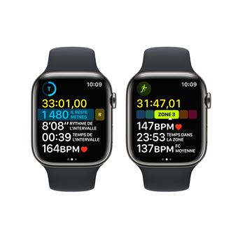 Apple Watch Series 8 GPS + Cellular, boîtier Acier inoxydable graphite 45mm avec Bracelet Sport Minuit