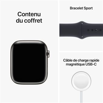 Apple Watch Series 8 GPS + Cellular, boîtier Acier inoxydable graphite 45mm avec Bracelet Sport Minuit