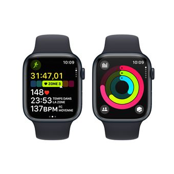 Apple Watch Series 9 GPS 45 mm Boîtier en aluminium minuit avec bracelet sport minuit S/M