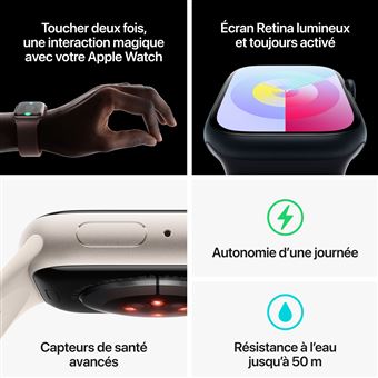 Apple Watch Series 9 GPS 45 mm Boîtier en aluminium minuit avec bracelet sport minuit S/M