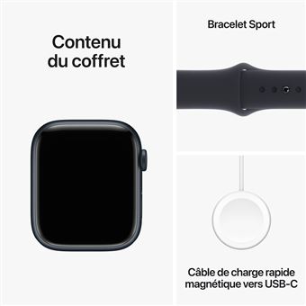 Apple Watch Series 9 GPS 45 mm Boîtier en aluminium minuit avec bracelet sport minuit S/M