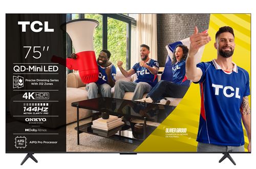 TV QD Mini LED Tcl 75C69K 191 cm 4K UHD 2025 Aluminium brossé