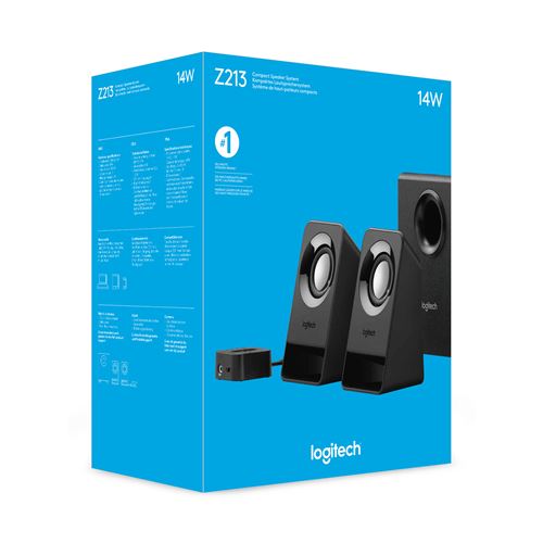 Enceintes Multimédia Logitech Z213 Avec Caisson De Basses - 7 W RMS, Design Compact, Commande Filaire Avec Bouton De Graves - 7