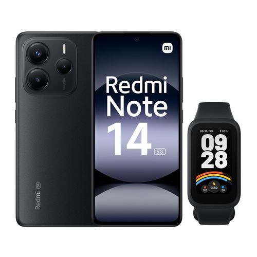 Pack Smartphone Xiaomi Redmi Note 14 6,67 5G Double nano SIM 256 Go Noir + Mi Band 9 Active + Coque