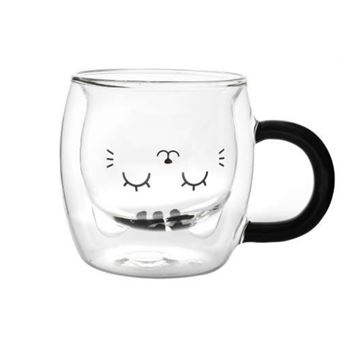 ITOTAL - TASSE À LAIT CHAT GRIS VERRE TRANSPARENT