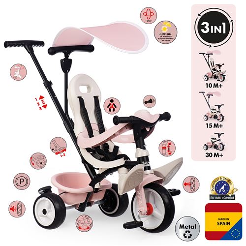 Smoby Tricycle Baby Balade Pink And Black SMOBY TRICYCLE BABY