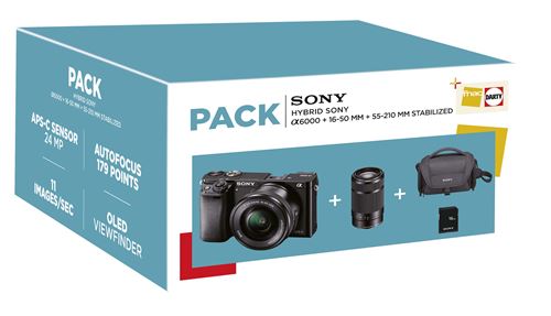 Pack Fnac Hybride Sony Alpha A6000 + Objectifs 16-50 mm + 55-210 mm + Carte Mémoire SD 16 Go + Fourr