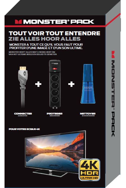 Ensemble Monster Câble HDMI + Protection électrique 4 prises + Kit de nettoyage