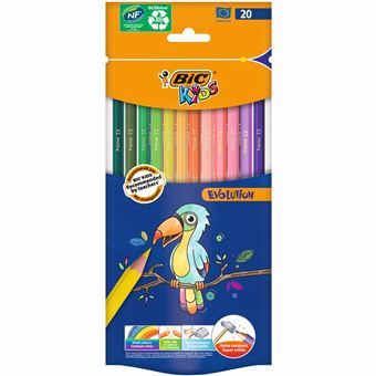 BIC Kids Evolution Crayons De Couleur Sans Bois 16 Couleurs - Pack École 288 Crayons, Résistants Et Sans Échardes Dès 5 Ans