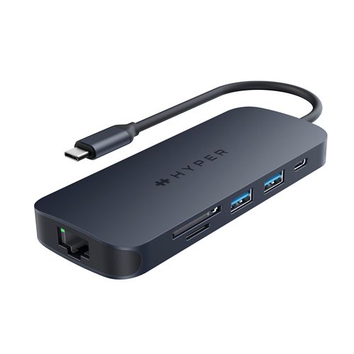 Hub USB C Hyper 8 en 1 Ecosmart Génération 2 140 W Bleu et Argent