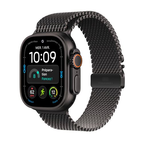 Apple Watch Ultra 4 GPS + Cellular 49 mm Boîtier en titane Noir avec Boucle milanaise en titane Noir - L