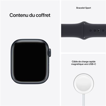 Apple Watch Series 7 GPS, 41mm boîtier Aluminium Minuit avec Bracelet Sport Minuit Reconditionné