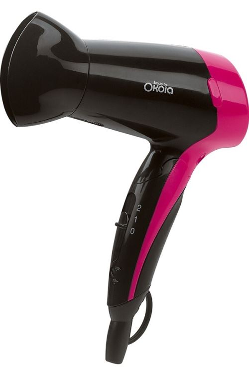 Sèche-cheveux de voyage Okoia HD15 1200 W Noir et Rose