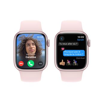 Apple Watch Series 9 GPS 41 mm Boîtier en aluminium Rose avec bracelet sport Rose clair S/M