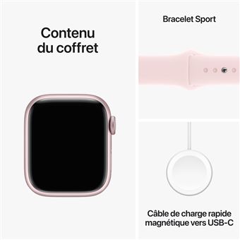 Apple Watch Series 9 GPS 41 mm Boîtier en aluminium Rose avec bracelet sport Rose clair S/M