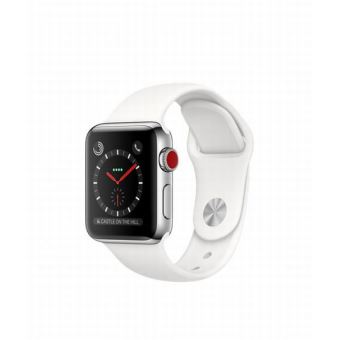 Apple Watch Series 3 Cellular 38 mm Boîtier en Acier inoxydable avec Bracelet Sport Blanc coton - 1