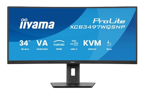 Ecran PC Iiyama ProLite XCB3497WQSNP-B1 34 Incurvé UWQHD Noir mat