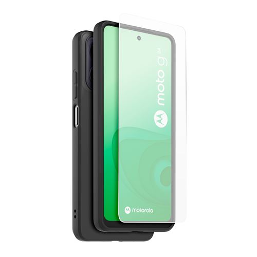 Coque arrière semi-rigide Casr Noir + Protège écran Transparent pour Moto G24 G04 G04S et E14