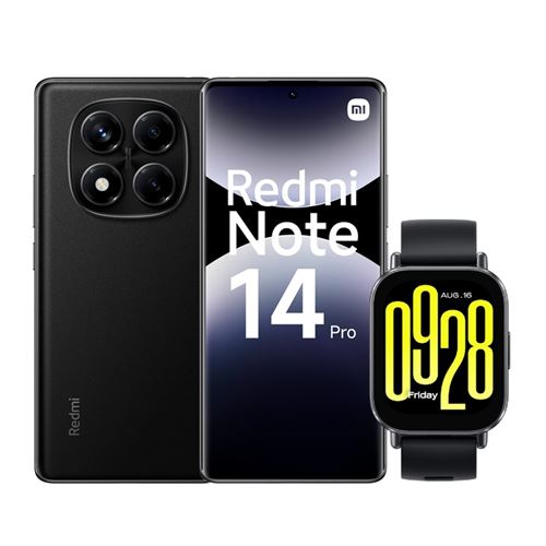 Pack Smartphone Xiaomi Redmi Note 14 Pro 6,67 Double nano SIM 256 Go Noir + Redmi Watch 5 Active + Coque