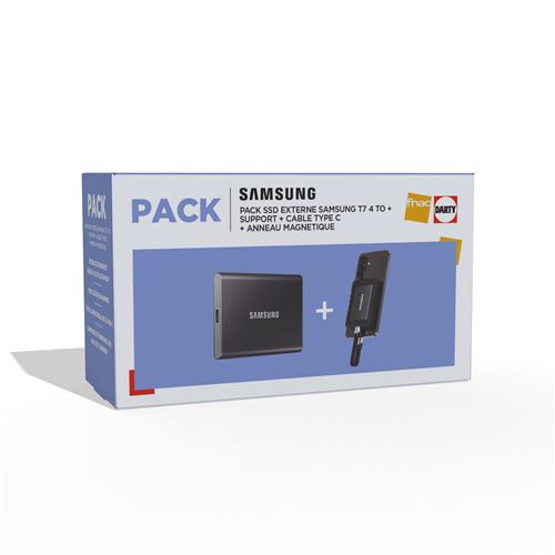 Pack Disque SSD Externe Samsung T7 4 To Noir et Gris + Support magnétique - Samsung