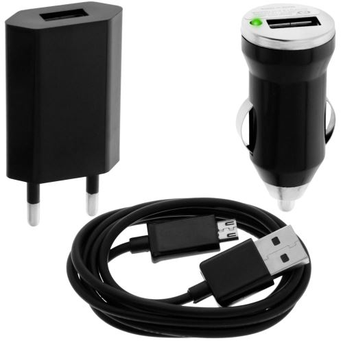 Avizar Pack de charge Chargeur secteur 0.7A, Chargeur voiture 1A et Câble Micro-USB Avizar Noir