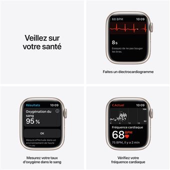 Apple Watch Series 7 GPS, 41mm boîtier Aluminium Lumière Stellaire avec Bracelet Sport Lumière Stellaire Reconditionné