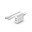 Chargeur secteur Belkin 2 ports USB-A avec câble Lightning 24 W Blanc