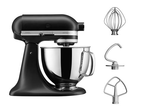 Robot Pâtissier Multifonction À Tête Inclinable Kitchenaid Artisan 5Ksm125 4,8 L 300 W Noir Mat