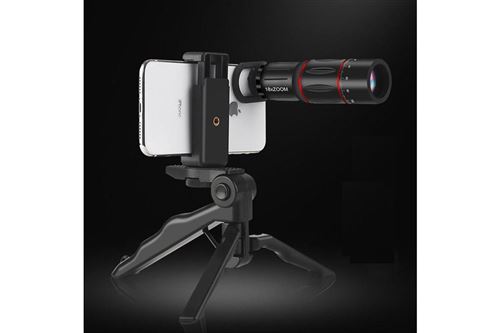 Pack photo pour iphone 11 smartphone (objectif zoom x18 + mini trepied + telecommande) universel pochette (noir)