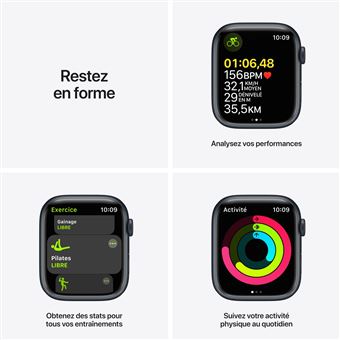 Apple Watch Series 7 GPS, 45mm boîtier Aluminium Minuit avec Bracelet Sport Minuit Reconditionné